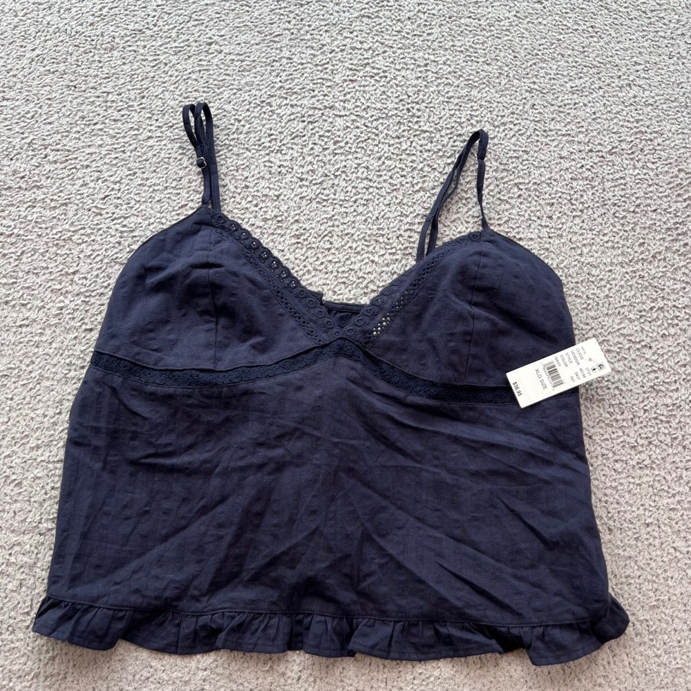 PacSun Your Favorite Navy Blue Eyelet Lace Ruffle Hem Cami Top XL NEW